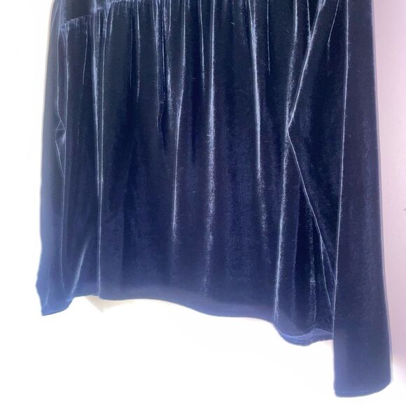 Eileen Fisher Size M Navy Blue Velvet Top Silk Long Sleeve Whimsical Minimalist - Picture 9 of 9